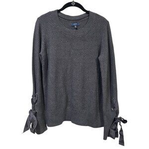 Kaari Blue Sweater Womens XS NEW Pullover Waffle Knit Lace Up Ribbon Sleeve Gray